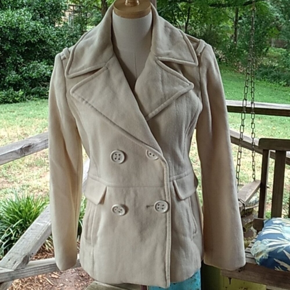 Kenneth Cole Reaction 8 cream 80% wool blend winter pea coat
